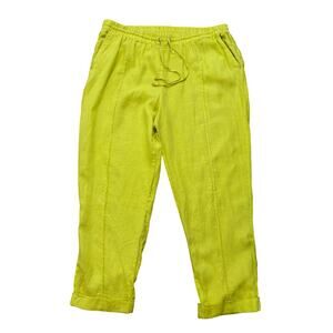 Ellen Tracy Yellow 100% Linen Pants Women's Cuffed Pull-On Size XL